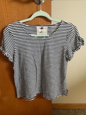 Cupio Black and White Striped Ruffle Sleeve Tee